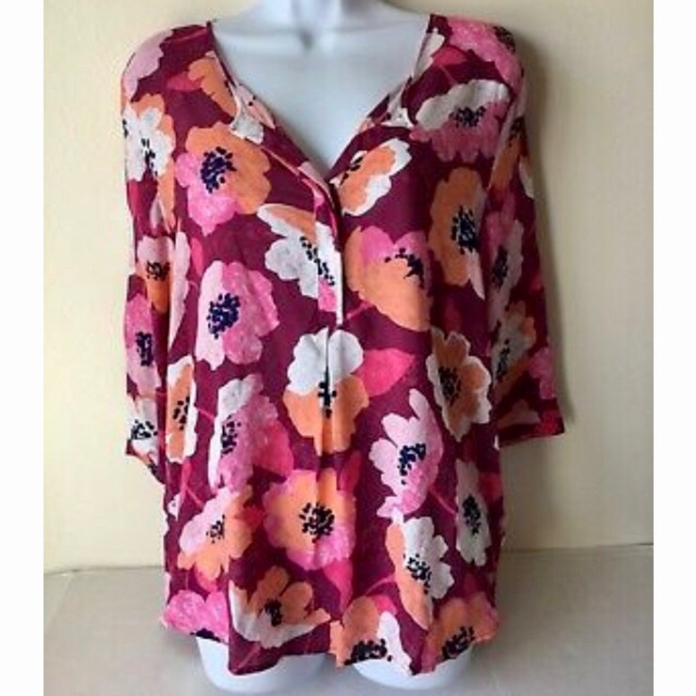 Stylus blouse, pink floral soft flowy tunic top